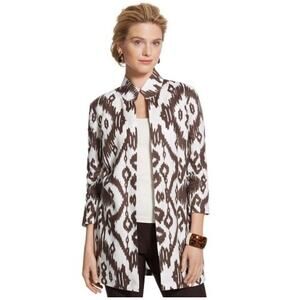 Chico's Linen Blazer Open Cardigan Womens M Ikat Relaxed Jacket Resort NWT
